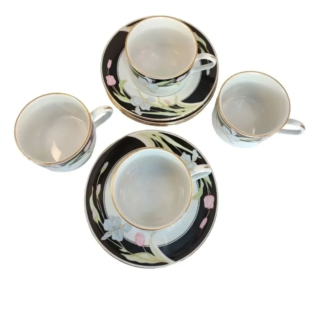 Fine China Porcelain Vanessa by Fairfield 8 Pieces 4 Flat Cups 4 Saucers NIB